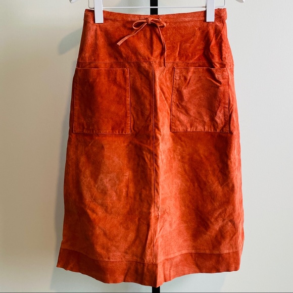 Vintage Rust Genuine Leather Suede A-line Skirt w Front Pockets by Dollhouse S - Picture 5 of 11
